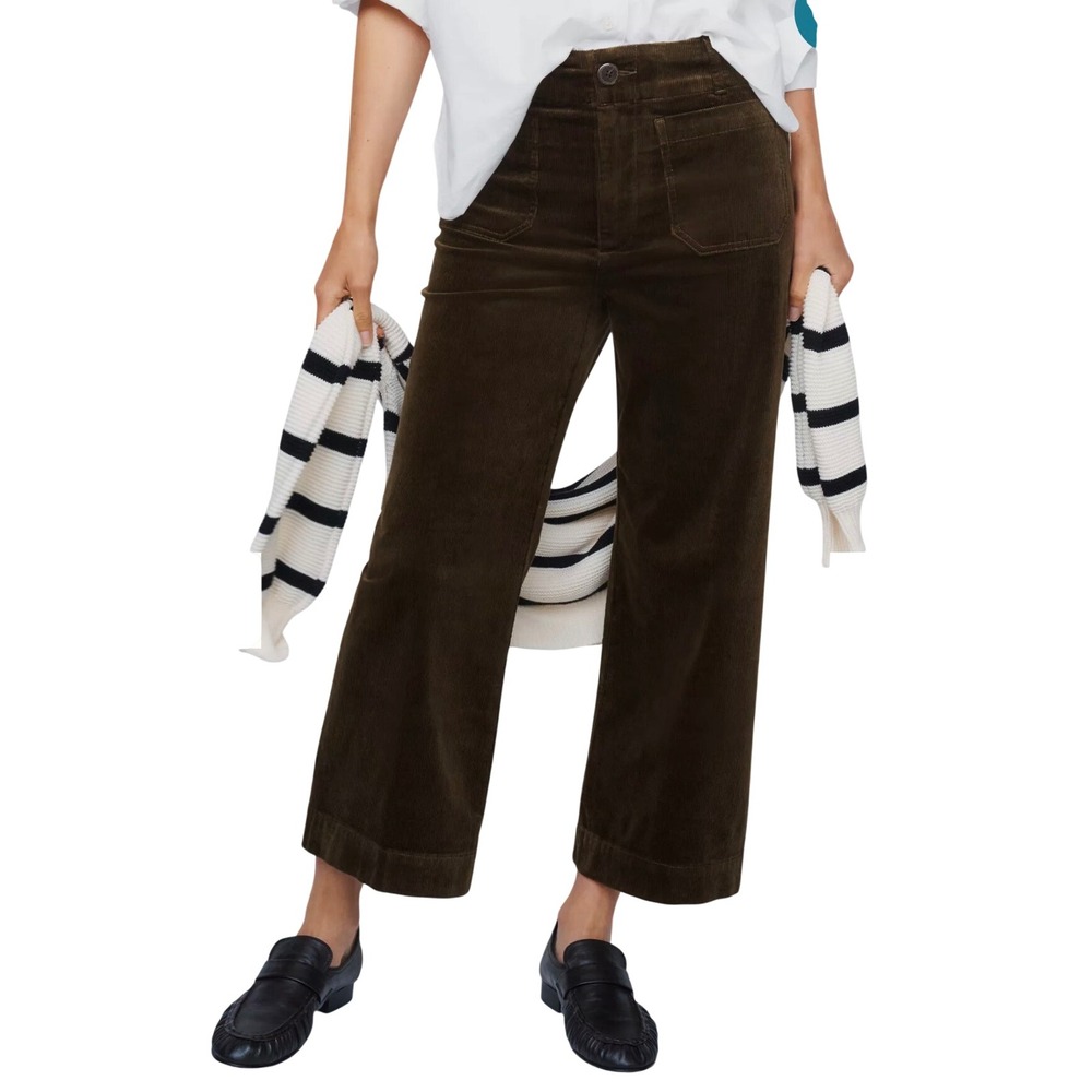 Maeve Anthropologie The Colette Corduroy Pants Olive Green Wide Leg Cropped 30